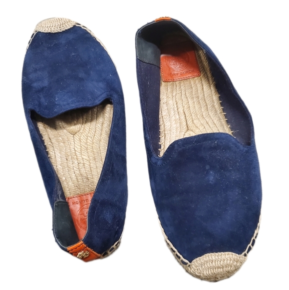 Tory Burch Rivera Suede espadrille boat shoe flats Navy 10 - Picture 2 of 7